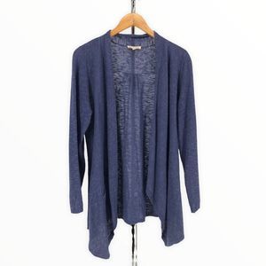 Eileen Fisher Blue Linen Cotton Open Waterfall Long Sleeve Knit Cardigan size PL